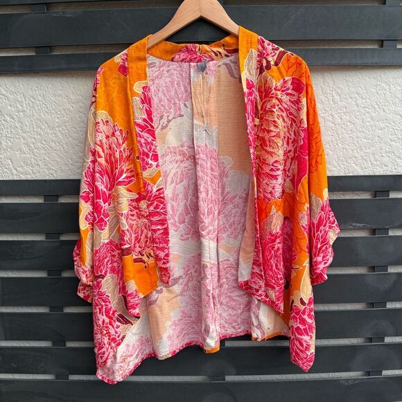 Anthropologie Bl^nk London Mixed Floral Kimono Jacket in Pink Combo | One Size - Picture 4 of 7